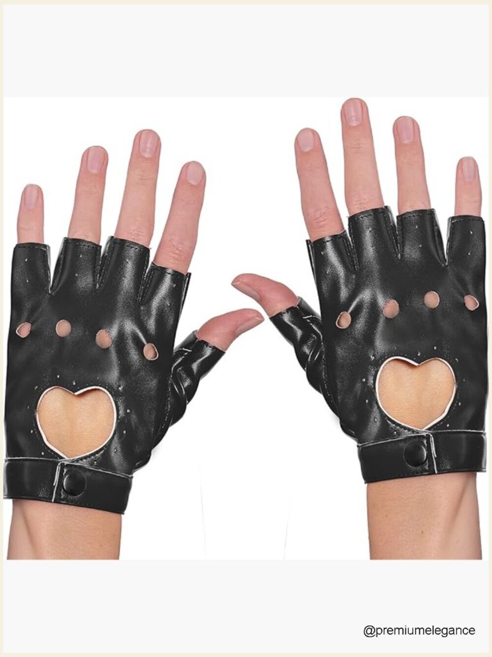 Fingerless Biker Gloves Faux Leather Punk Gothic Heart Cutout Unisex